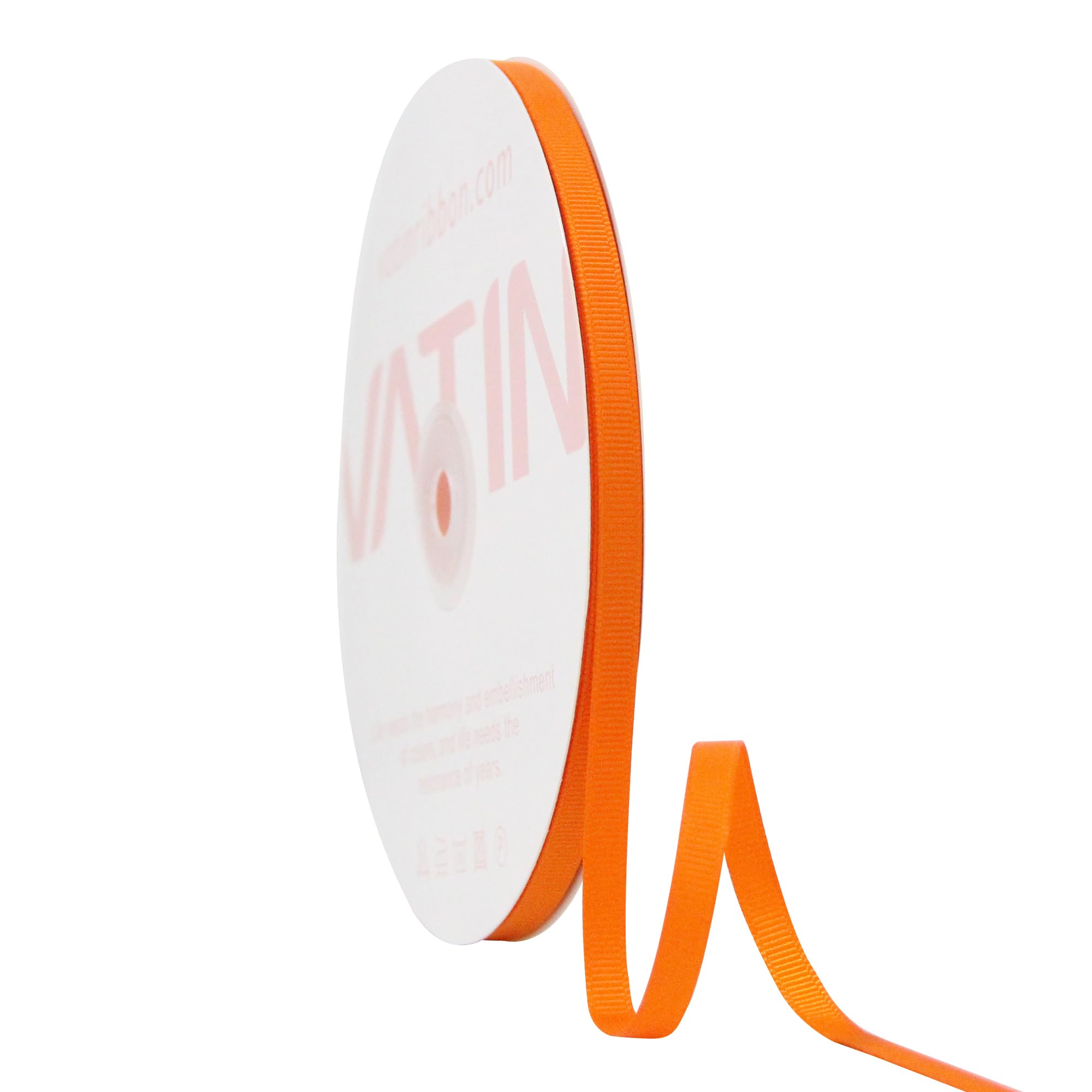 VATIN Solid 6 mm X 45 Metres Orange Grosgrain Ribbon 45 Metres Each Roll Perfect for Crafts, Wedding Decor, DIY Hair Accessories, Sewing, Gift Package Wrapping and More