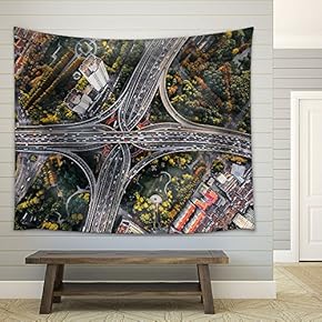 Eagle Eye View of Crisscross Overpass,Cityscape - Fabric Wall Tapestry Home Decor - 51x60 inches