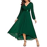 Ever-Pretty Women's Fall Chiffon Evening Dress V Neck Long Sleeves High-Low A-Line Formal Wedding Guest Dresses 09894