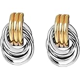 Chunky Gold-Plated Earrings for Women, Geometric Knot Link Circle Dangle Earrings, Trendy Drop Stud Earrings, Fashion Jewelry for Women