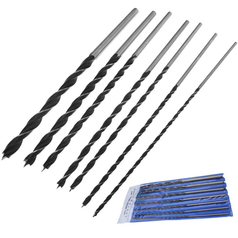 7pcs 300mm Extra Long Brad Point High-carbon Steel Wood Drill Bit Kit Set Tool