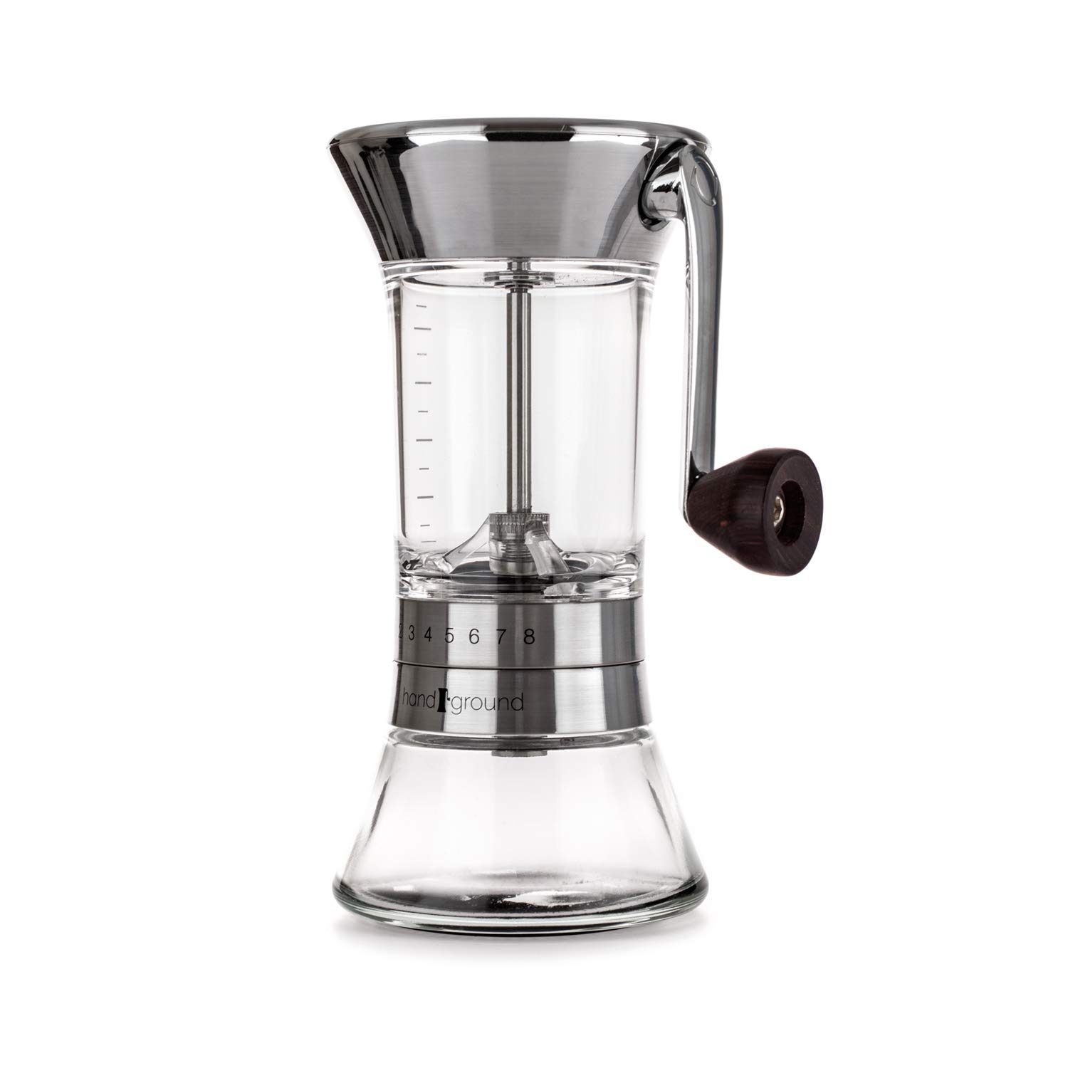 Handground Precision Coffee Grinder: Manual Ceramic Burr Mill - Brushed Nickel