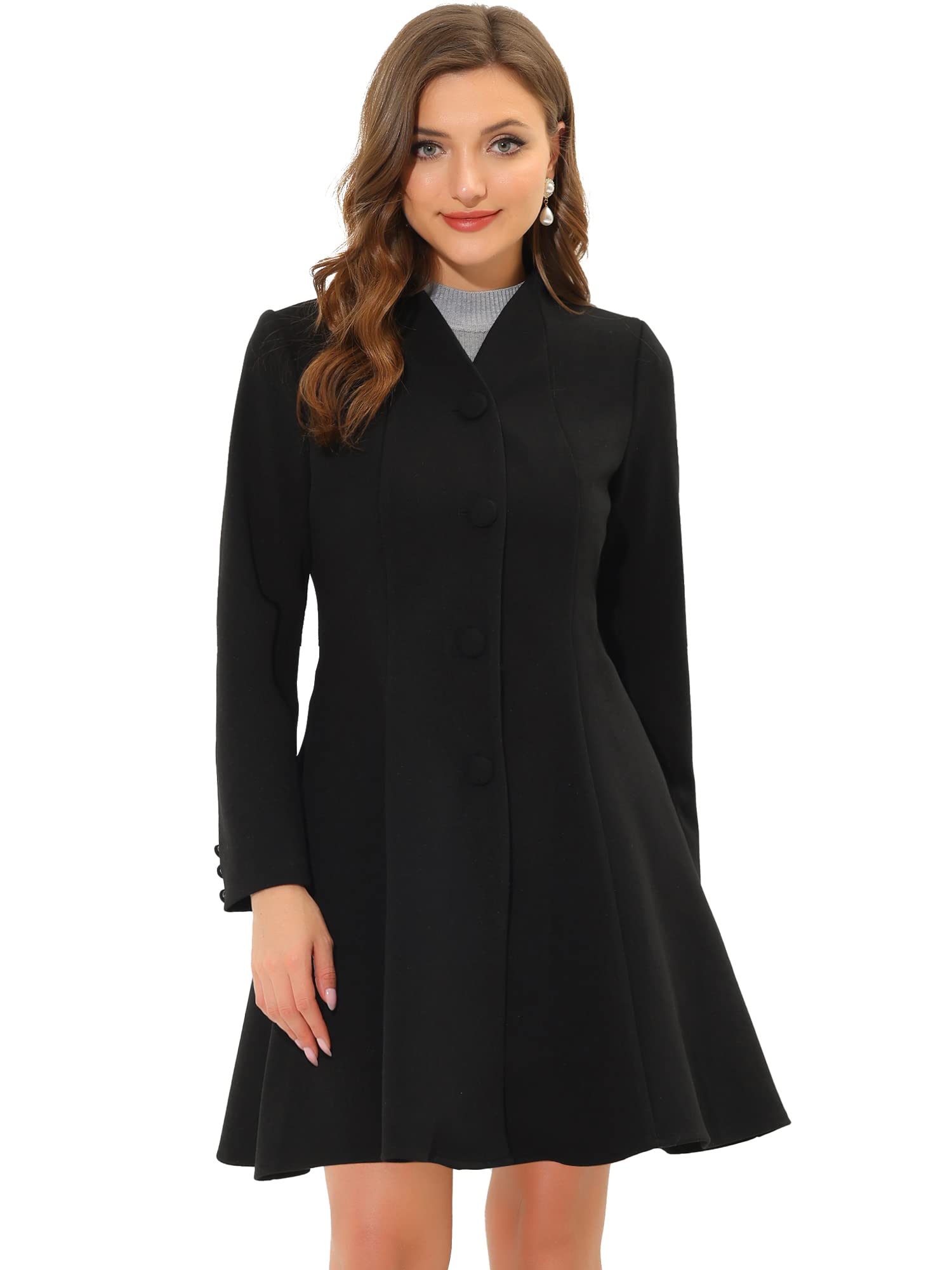 Photo 1 of Allegra K Women's Single Breasted Coat A Line Mid-Long Peacoats Outerwear Winter Coats 3X-Large Black
