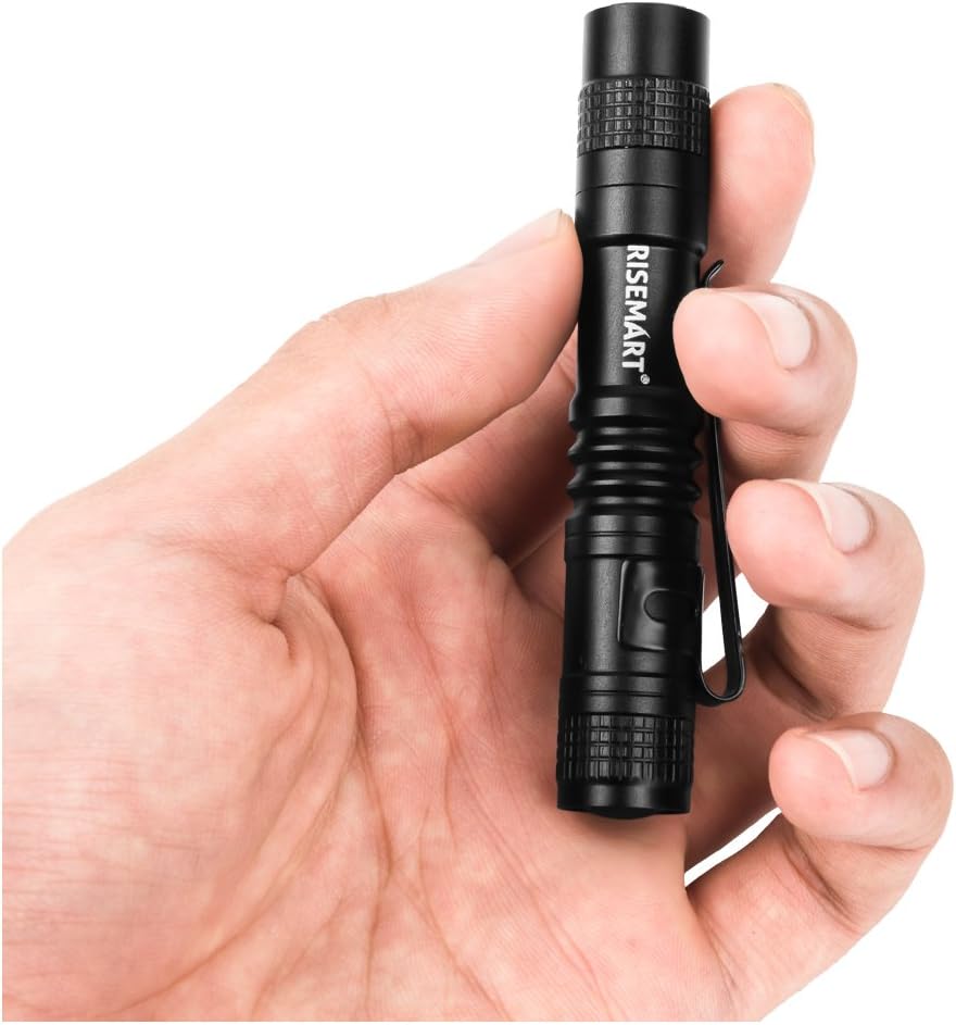 RISEMART Mini Torch Pocket Clip Waterproof 3.5" Ultra Bright LED Flashlight AAA
