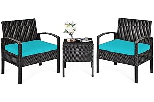 DORTALA 3 Piece Wicker Patio Furniture Set, Outdoor Conversation Bistro Sets with Rattan Chairs & Storage Coffee Table for Ga