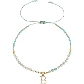 Frigotine Gold Beaded Natural Stone Initial Bracelets for Women, Boho Handmade Personalized Turquoise Gemstone Beads Letter Name Adjustable Bracelet Bohemian Jewelry Gift