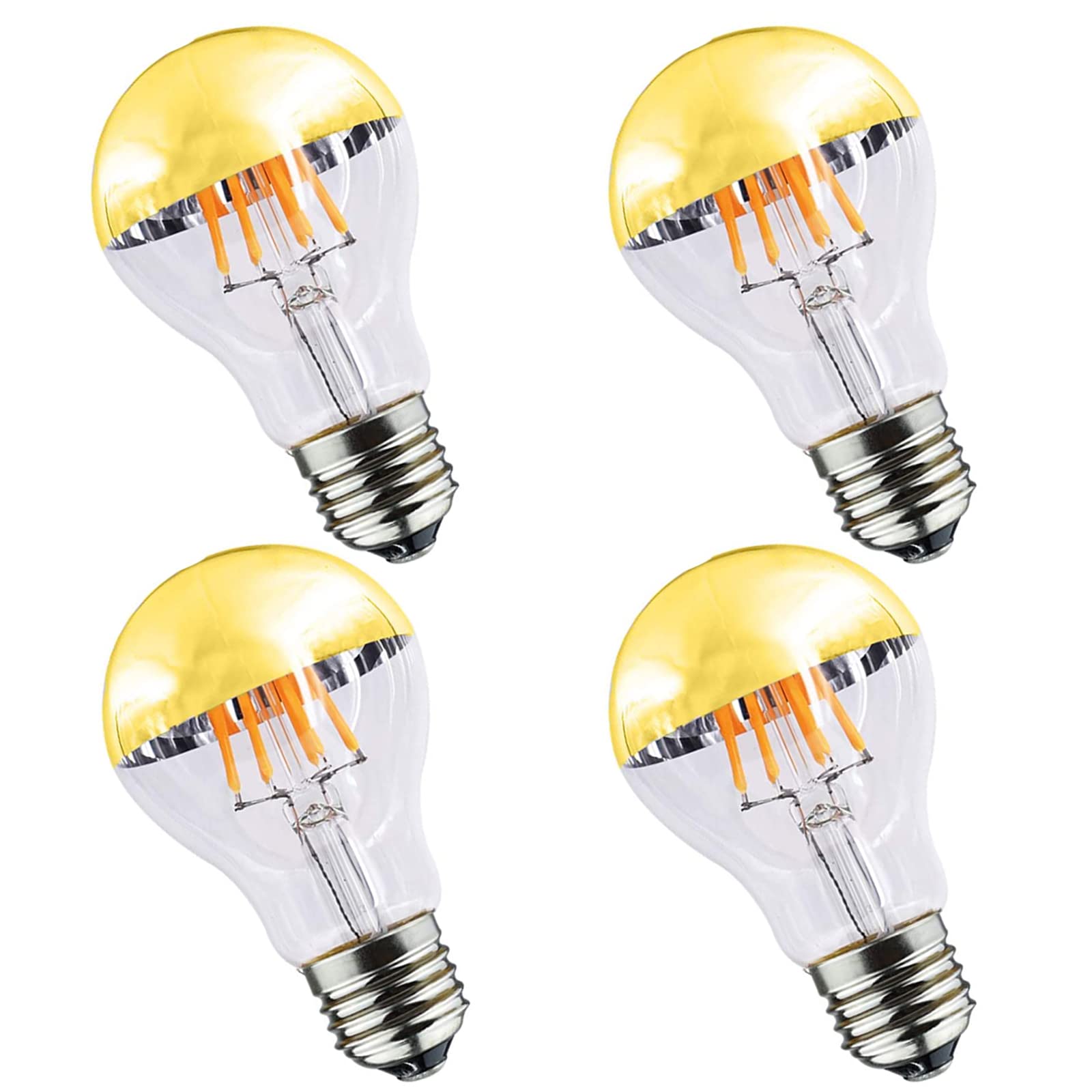 Photo 1 of Lxcom Lighting A19 Half Chrome Light Bulb 4W Dimmable Gold Tipped Mirror Bulb 40W Equivalent Vintage Globe Bulbs Warm White 2700K Half Gold Reflected Light E26 E27 Base Decorative Edison Bulb, 4 Pack