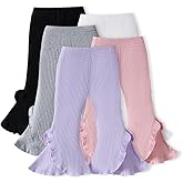 Xanbix 5 Pack Toddler Girl Pants Baby Girl Solid Ribbed Pants Toddler Girls Bottoms Leggings Newborn Cotton Jogger