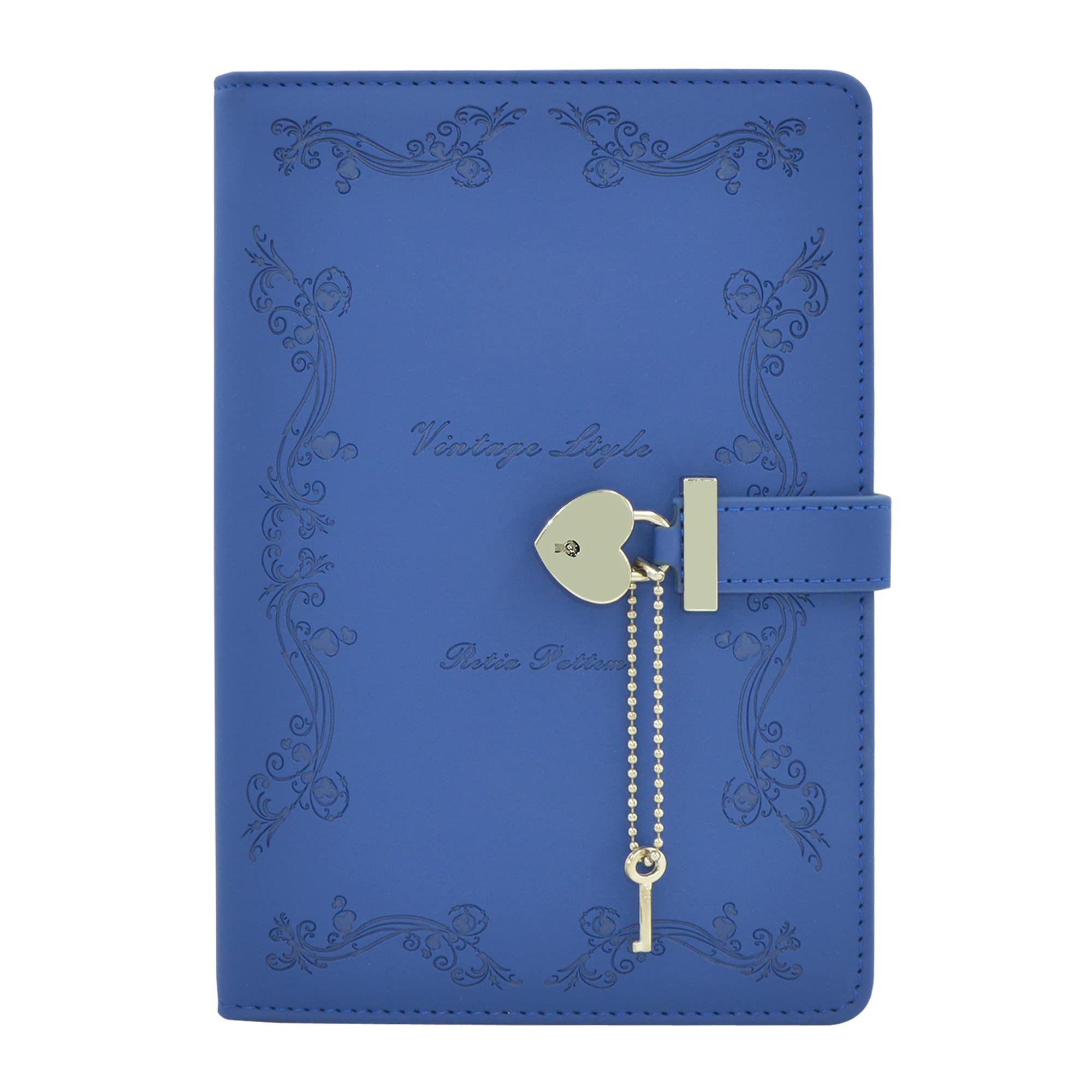 NectaRoy Vintage Lockable Notebook, A5 Travel Journal with Heart-Shape Lock & Key, PU Leather Dairy, 360 Pages Lined Paper, Office School Supplies Student Stationery, Size 5.9" x 8.58"