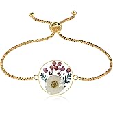EcoJewere Natural Daisy and Sweet Alyssum Pressed Wildflower Bracelet, Personalized Handmade Bracelet, Real Wildflowers Bracelet, April Birth Flower Daisy Gold Pressed Flower