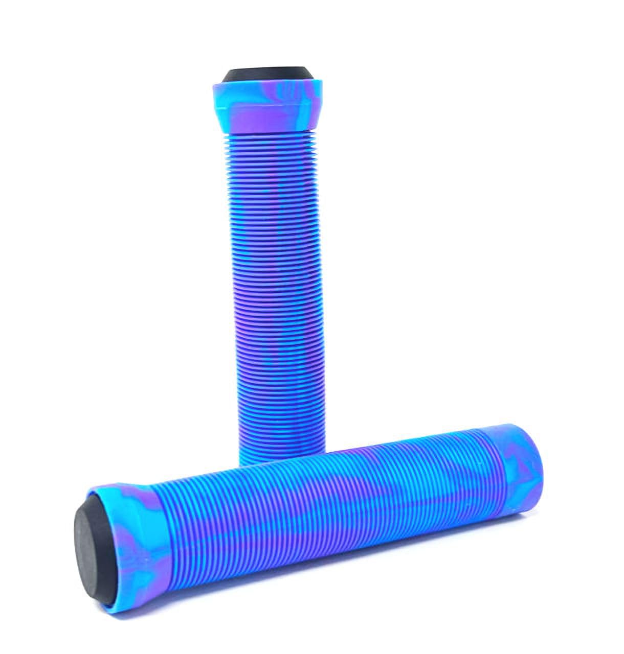 Team Dogz Mixed PU Soft Rubber Flangeless Handlebar Grips For Stunt Scooters, Bikes, MTB, BMX etc With Bung Ends. Long 150mm with 22mm Internal Diameter For Standard & Oversized Bars (Purple and Blue)
