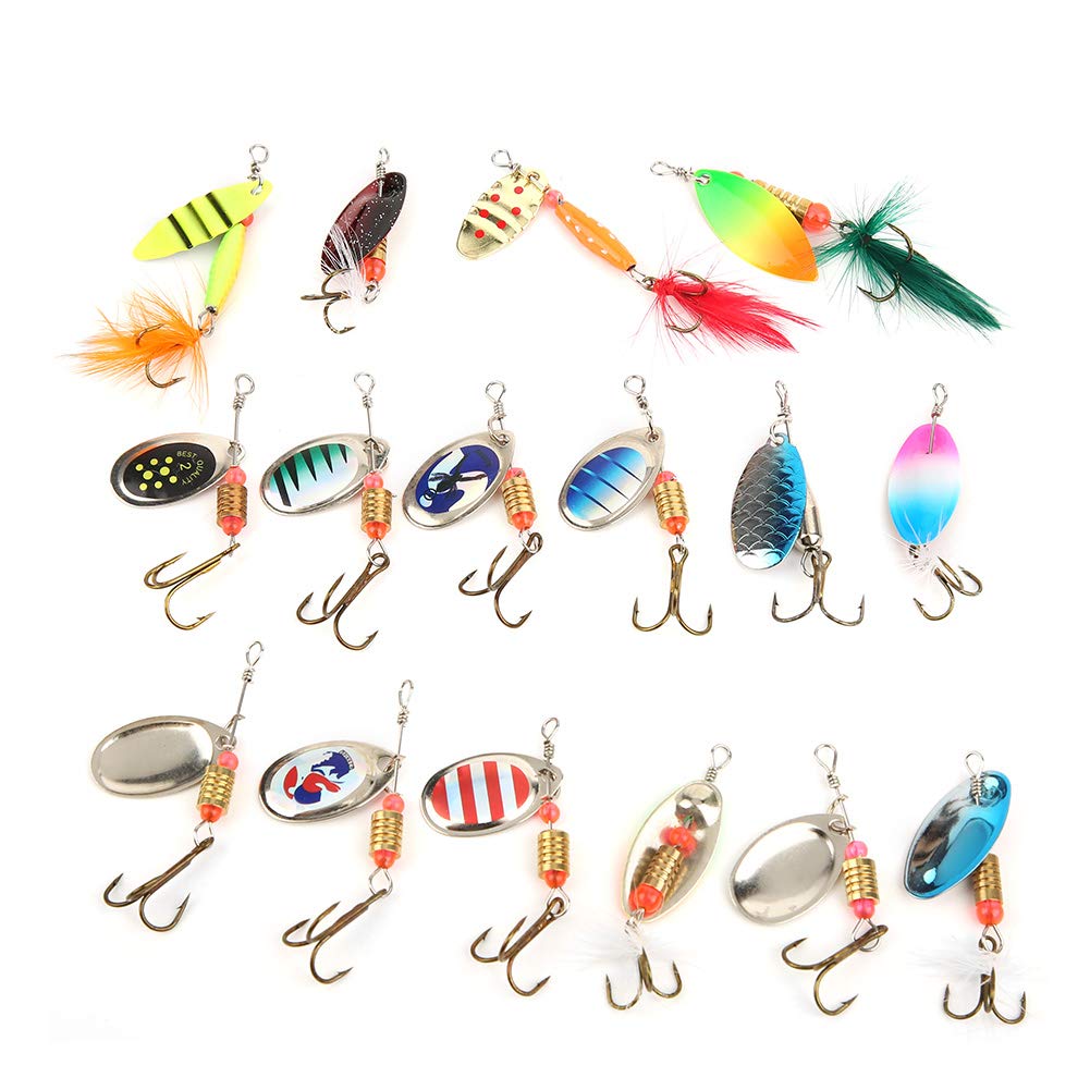 Fishing Bait Set, Bright Color Blade 16pcs Sequins Fishing Lure Kit 3.5g-5.5g Artificial Bait with Treble Hook Fishing Accessory Fishing Supplies
