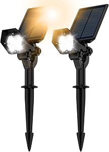 Solar Spot Lights Outdoor-3 Lighting Modes, IP67 Waterproof Solar Landscape Spotlights, 2-in-1 Wireless Outdoor Landscaping Lights for Yard Porch Pool Walkway Patio Cold White Adjustable 2 Pack VOSONX