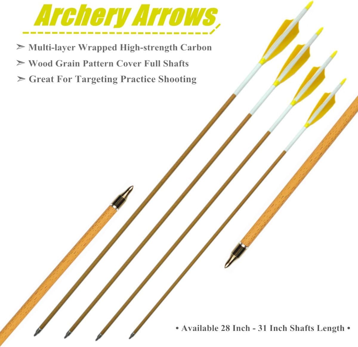 Letszhu Carbon Arrows 500 Spine with 4 Inch Helical Feathers Fletching and Field Points for Archery Targeting Shooting (6 Pack) : Sports & Outdoors