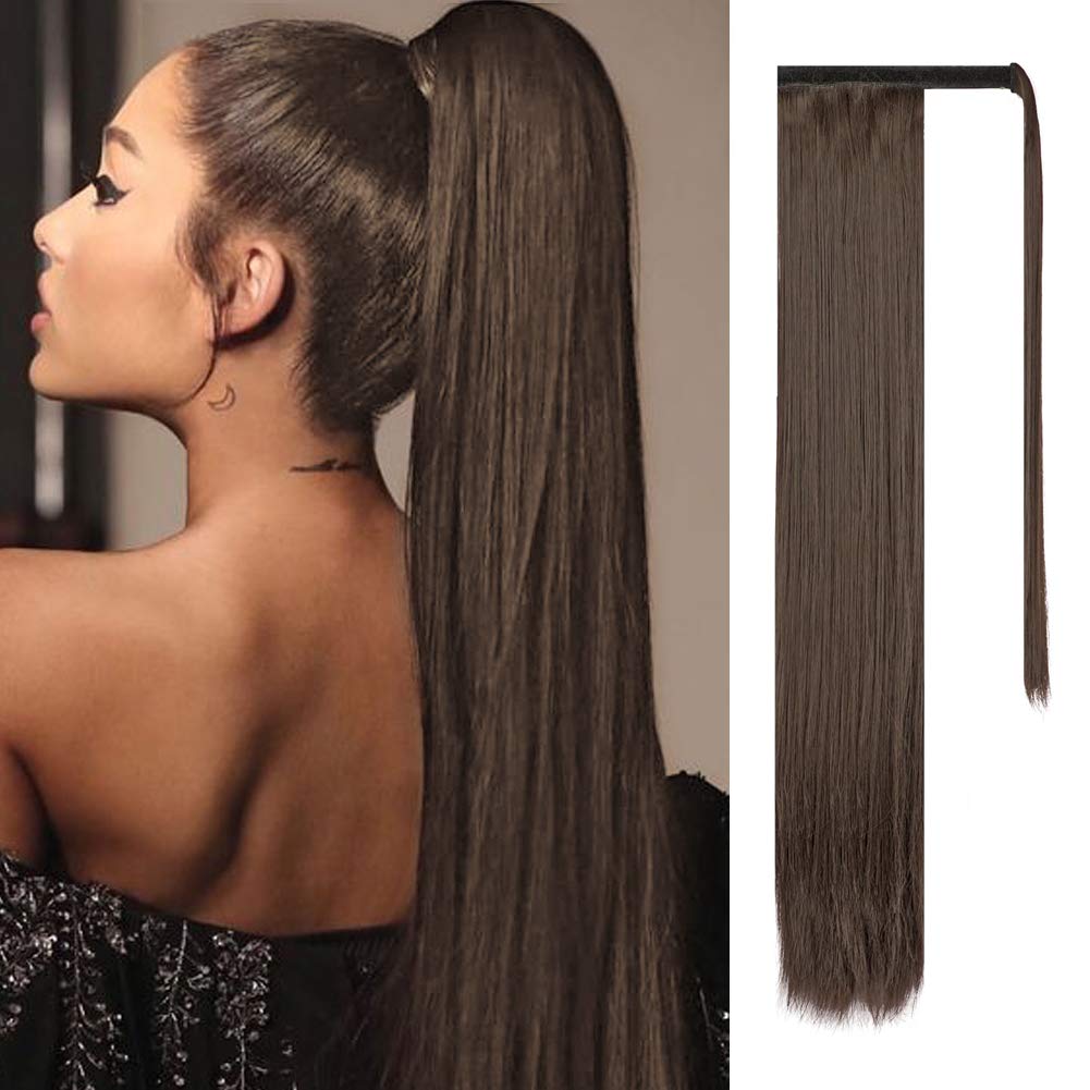 FESHFEN Straight Ponytail Extensions 24 Inch Long Wrap
