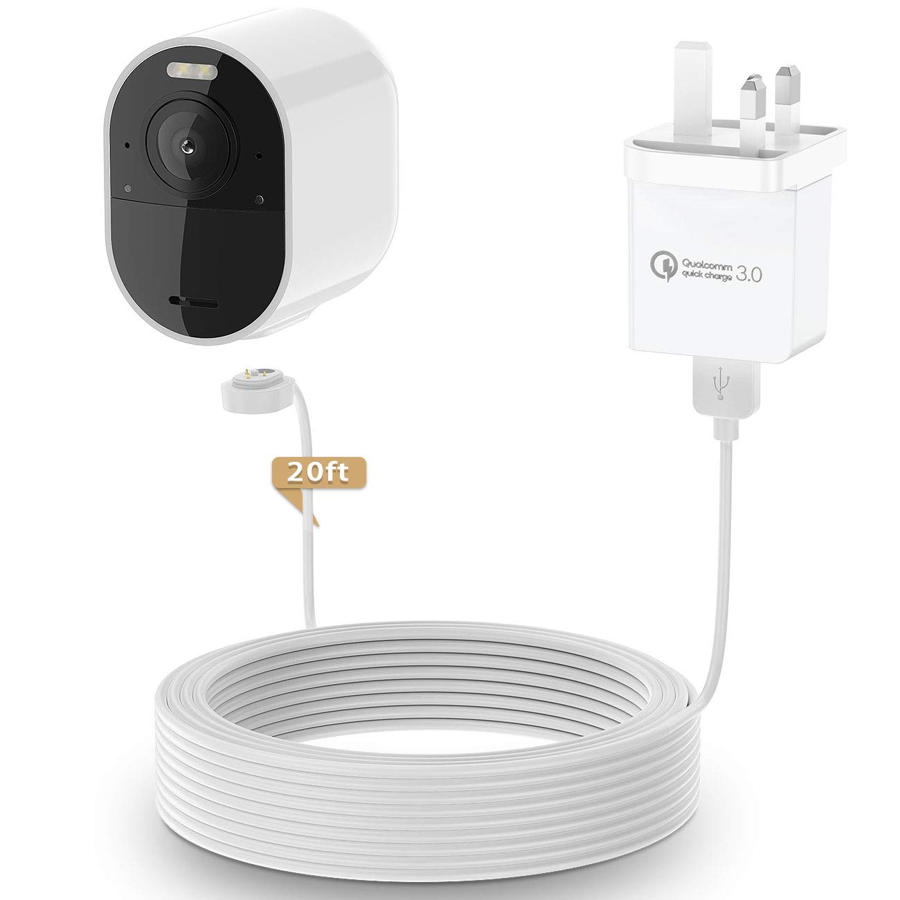 HOLACA Power Adapter/Battery Charger for Arlo Ultra Ultra 2 Arlo Pro 3 Pro 4 Pro 5 with 20ft/6m Magnetic Charging Cable (Not suitable for Arlo Pro 3 Outdoor Floodlight Camera)