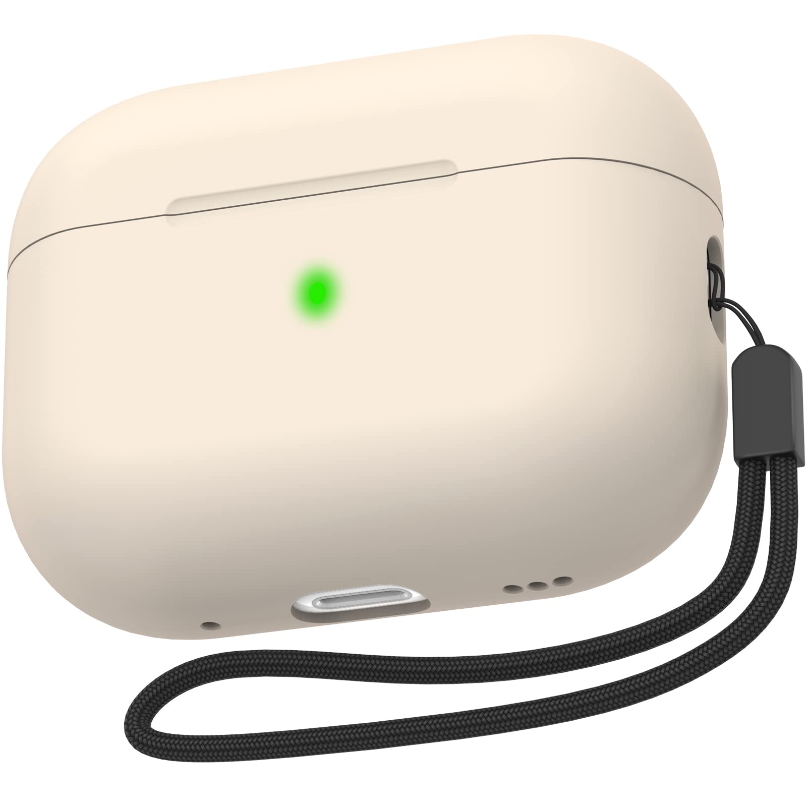 NIUTRENDZ Airpods Pro 2 Case 2022 Silicone Protective Case Cover with Lanyard & Carabiner [Front LED Visible & Wireless Charging] Compatible with Apple AirPods Pro 2nd Generation (Beige)