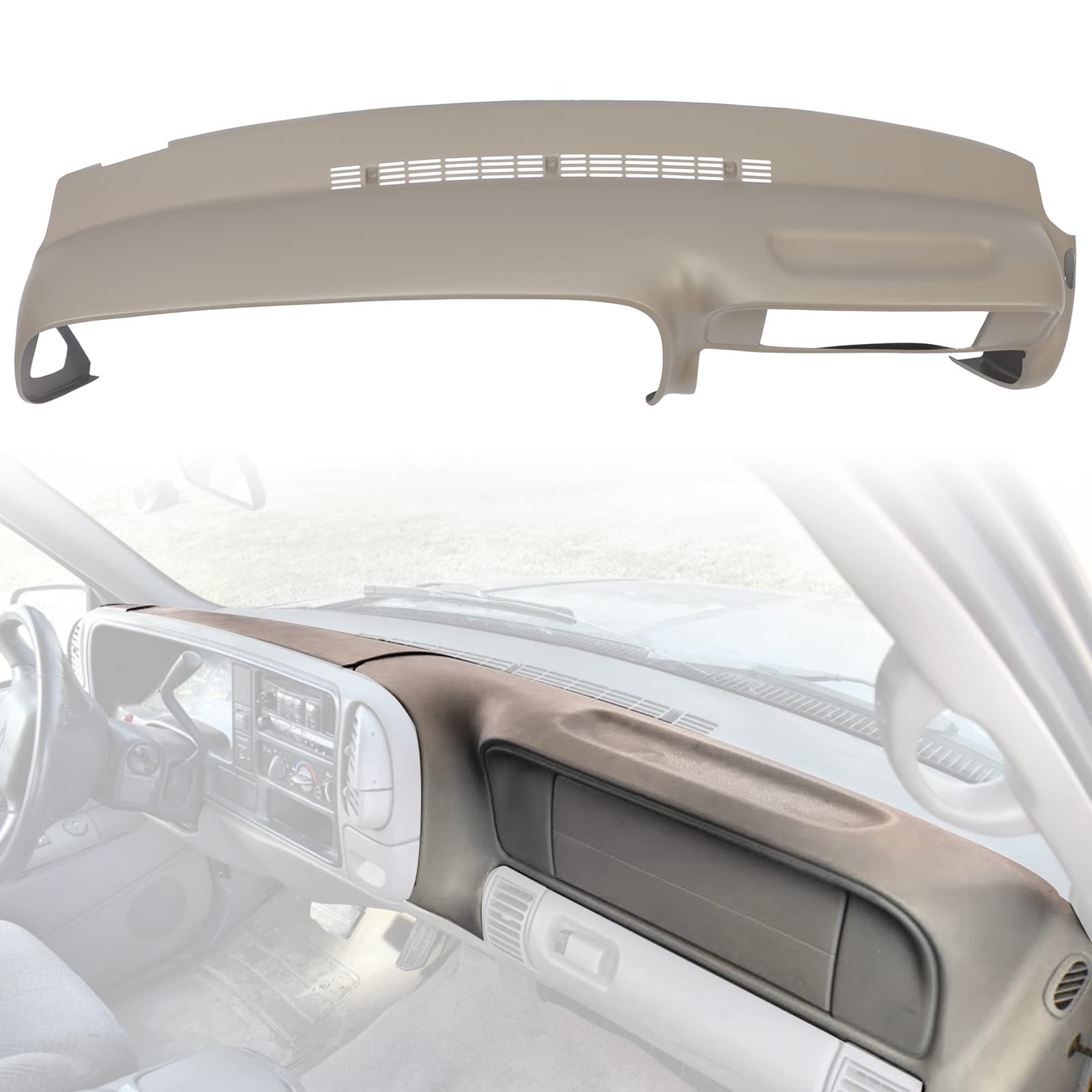 Photo 1 of ***MINOR DAMAGE/CRACK***ECOTRIC Dash Cover Overlay Compatible with 1997-2000 Chevy C/K 1500 2500 3500 Suburban Tahoe Yukon 1999-2000 Cadillac Escalade (TAN)