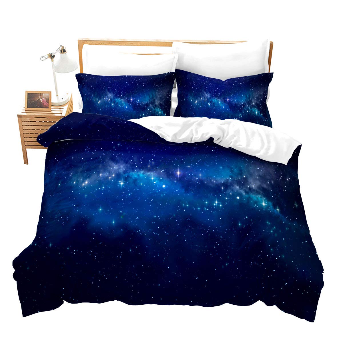 Loussiesd Galaxy Themed Duvet Cover Kids Boys Girls Nebula Outer Space Comforter Cover, Interstellar Stars Pattern Blue Microfiber Gorgeous Bedding Set 2 Pieces Quilt Cover Single,Zipper&Ties