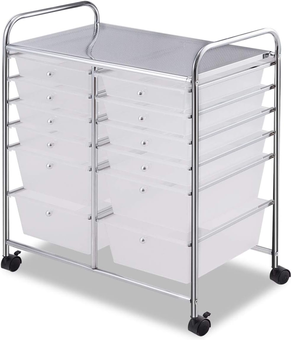 Giantex 12 Drawer Rolling Storage Cart Tools Scrapbook Paper Office School Organizer (White) : Office Products