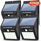 Solar Power Sensor Wall Light, Costech 20 LED Ultra Bright Wireless Security Motion Weatherproof Outdoor Lamp for Patio ,Deck ,Yard ,Garden ,Home (4 Pack)