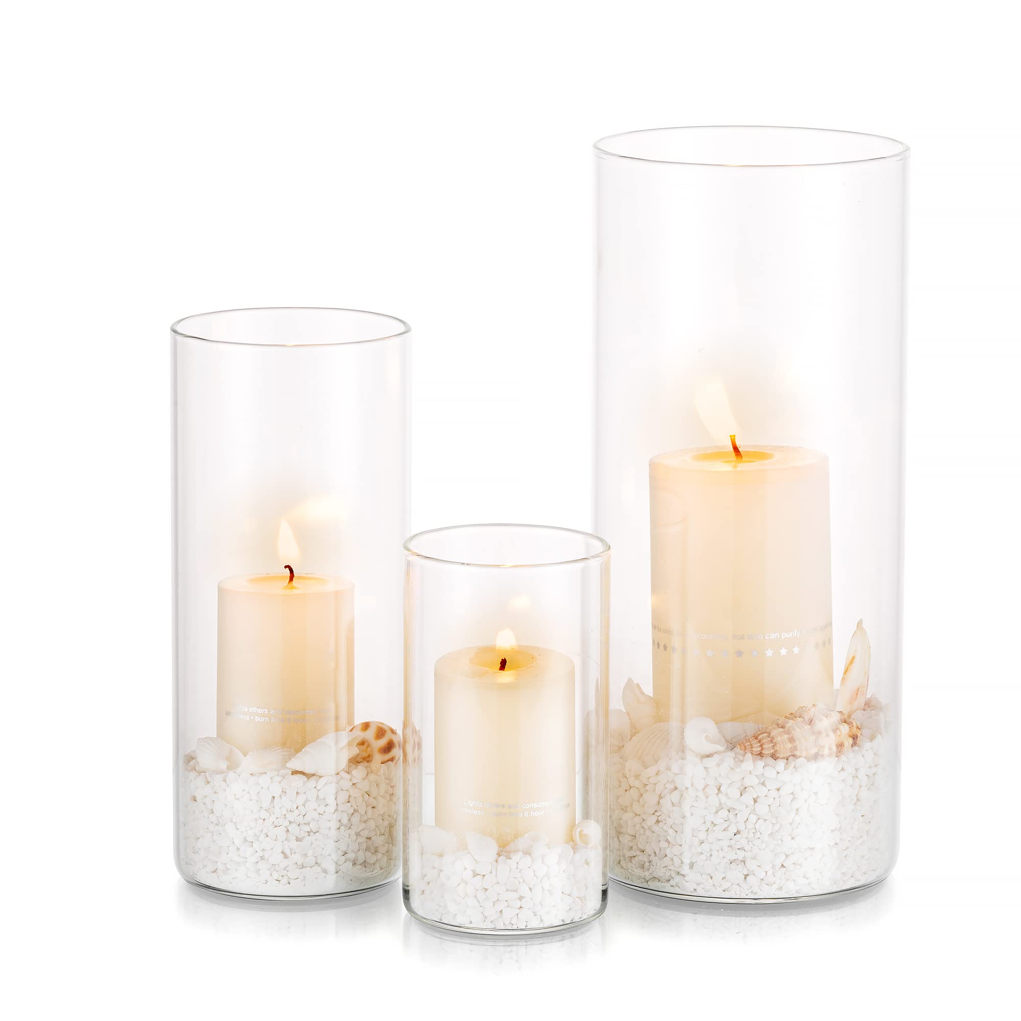 Glasseam Glass Cylinder Hurricane Candle Holder Set of 3, Pillar Candle