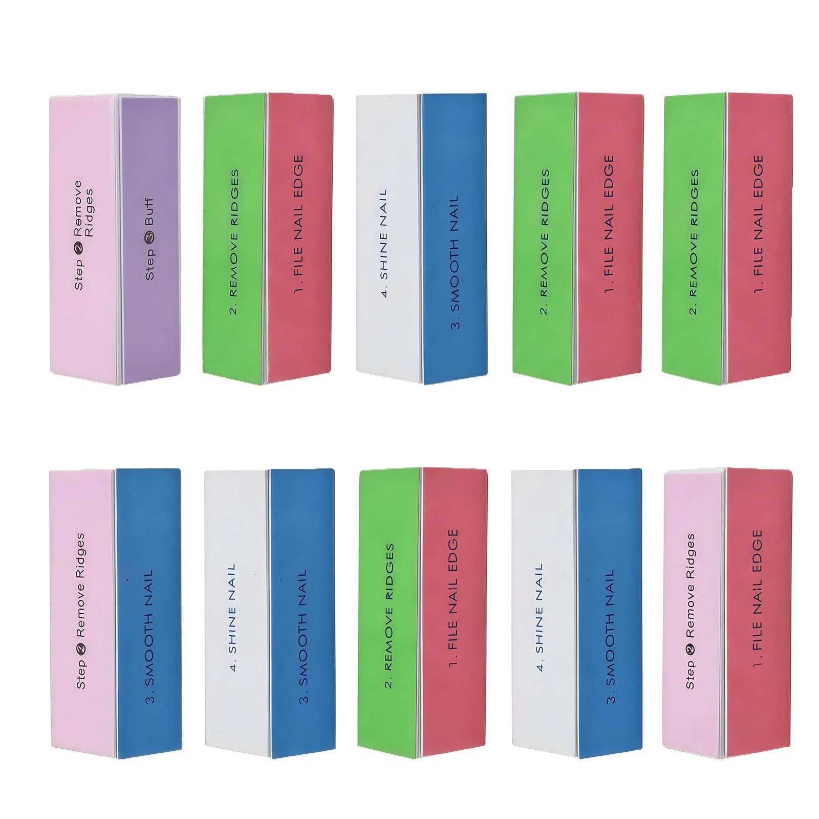 10Pcs 4 Way Nail Buffer Block, Professional Sanding Buffer Polishing File, Manicure Pedicure Nail Art Tools for Salon & Home Use (Random Color)