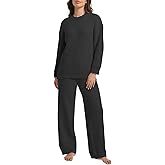 BOSECETA 2 Piece Fleece Pajamas for Women Set Loungewear Outfits Knit Sweater Womens Long Sleeve Fuzzy Pajama Sets