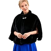 Aukmla Faux Fur Wrap Bridal Stole Wedding Fur Shrug Winter Cape with Rhinestones Brooch