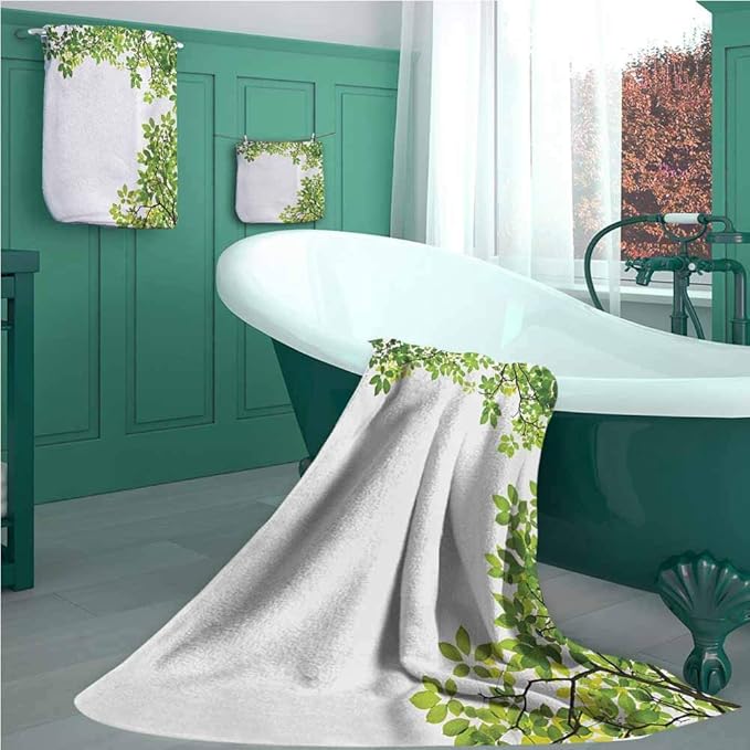 Leaves Bath Towel Set, Broad Leaves Closeup Background