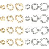 PH PandaHall 24pcs 14K Gold Plated Locking Jump Rings, 5.5/8/10mm Round Locking Jump Rings, Circle Clasp Ring Connector for Necklace Bracelet Keychain Jewelry Making