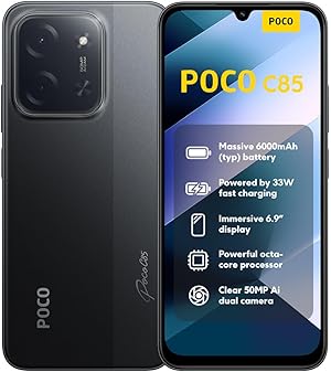 XIAOMI Poco C85, Smartphone 6+128GB, 6,9" 120Hz Display 7,99mm Design, MediaTek Helio G81-Ultra Octa-Core, 50MP AI-Zweifach-Kamera, 6000mAh, Black, Ladegerät Nicht im Lieferumfang enthalten