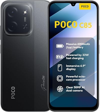 XIAOMI Poco C85, Smartphone 8+256GB, 6,9" 120Hz Display 7,99mm Design, MediaTek Helio G81-Ultra Octa-Core, 50MP AI-Zweifach-Kamera, 6000mAh, Black, Ladegerät Nicht im Lieferumfang enthalten