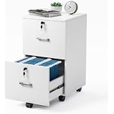 VINGLI 2 Drawer File Cabinet with Lock, Wood Grain White File Cabinets for Letter Size File Folders with Tabs, Mobile Under Desk Filing Cabinets for Home Office, Rolling Filing Cabinet Printer Stand