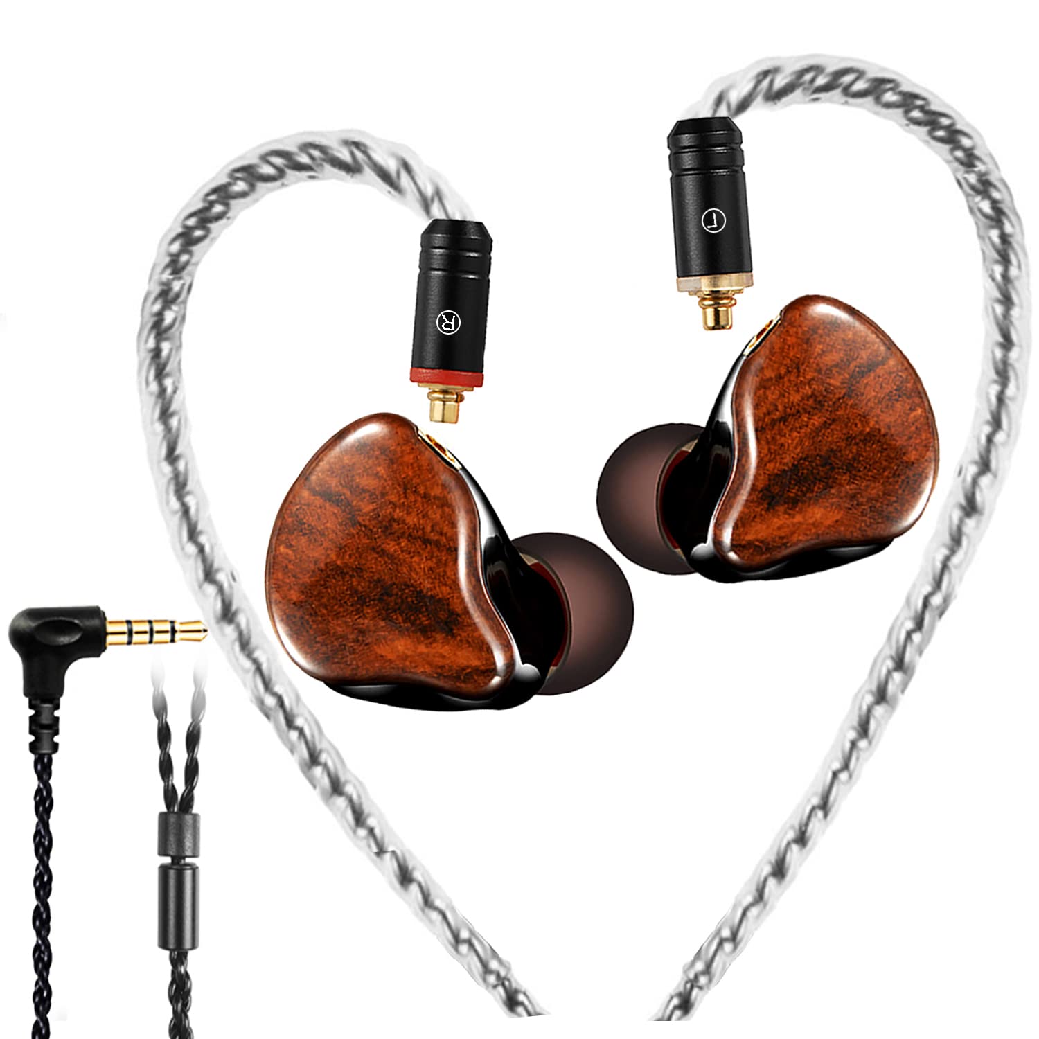 Famedy In Ear Monitors Earbuds Wired Earphone Dual Drivers with MMCX Detachable Cables, Noise-Isolating for Musicians, Sweatproof Sports (Wood Grain, no Mic)