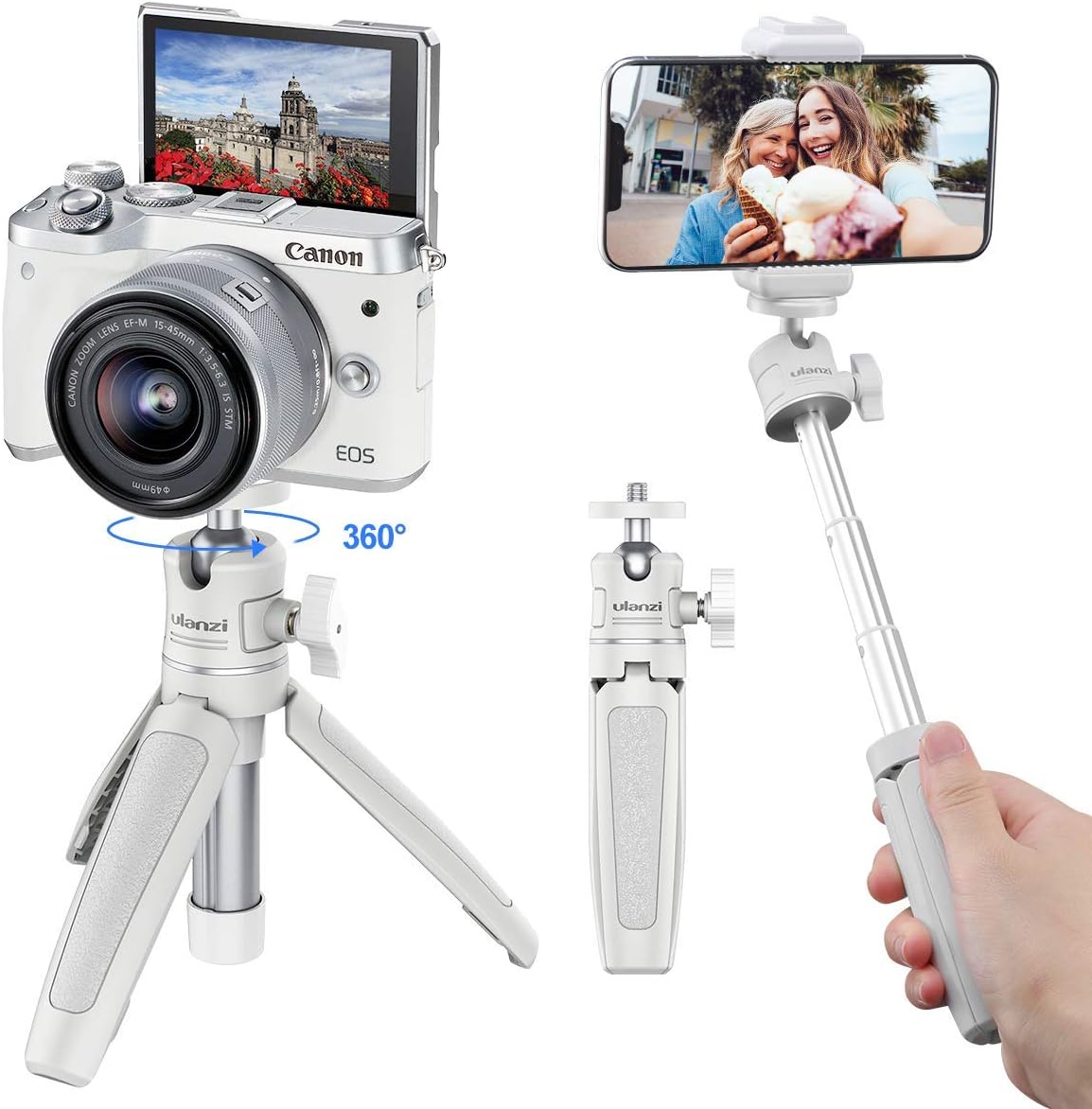 ULANZI Extension Pole Tripod, Mini Selfie Stick Tripod Stand Handle Grip for iPhone 11 Pro Max Samsung OnePlus Google Smartphone Canon G7X Mark III Sony RX100 VII A6400 Cameras Vlogging (White) : Camera & Photo