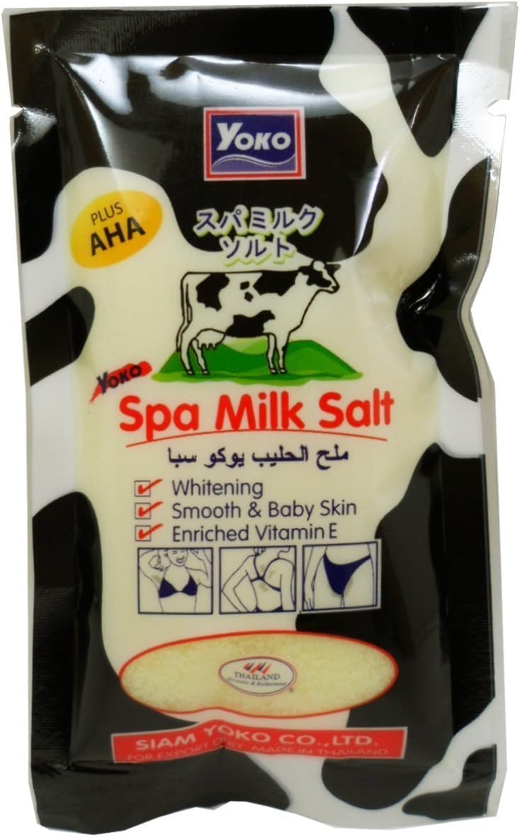 Yoko Spa Milk Salt AHA Whitening Smooth and Baby Skin Enriched Vitamin E 50 G. (X 3 Packs)