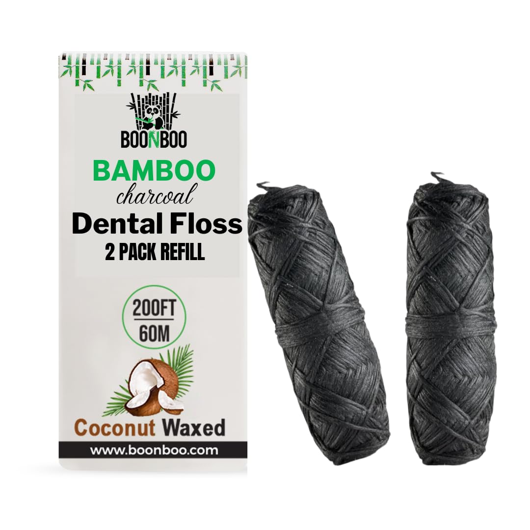Photo 1 of BOONBOO Dental Floss Refill, Charcoal Woven Thread, 2pcs of 100FT/30M - Total 200FT/60M, Waxed, Coconut
