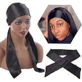 XTREND Satin Edge Scarves for Wigs Silk Headbands Soft Edge Scarf to Lay Edges for Black Women Keep Wig Secured Satin Headband for Yoga, Makeup, Facial, Sport (1 pc, Black#)