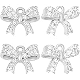 Beebeecraft 1 Box 12Pcs Gold Silver Bowknot Charms Tiny Cubic Zirconia Bow Dangle Pendants Charm with Loop for Jewellery Making 13x10mm