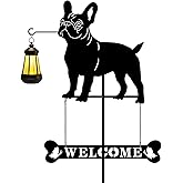 Tfro & Cile Solar Light Garden Stake 45 Inch Black French Bulldog Welcome Sign Decorative Dog Lantern Ornament Outdoor Garden Decor for Lawn Yard Patio