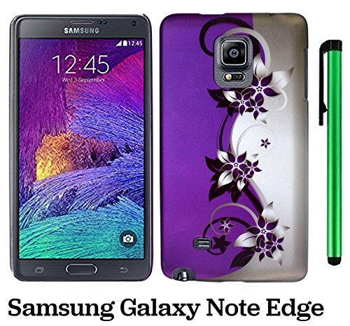 Samsung Galaxy Note Edge Phone Case - Premium Pretty Design Protector Hard Back Cover Case + 1 of New Metal Stylus Touch Screen Pen (Purple Silver Flower Vine Swirl)