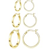 3 Pairs 925 Sterling Silver Hoop Earrings for Women 14K White Gold Plated Hypoallergenic Small Silver Hoop Earrings for Women Men 13/15/20mm