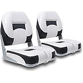 Qcunmag Low Back Folding Boat Seats 2 Pack Deluxe Marine Fishing Boat Seat | Marine Boat Captain Chairs With Thick Cushion, Aluminum Hinge, Use universal 5"x5" Mount, Fits Jon/Bass/Pontoon Boats