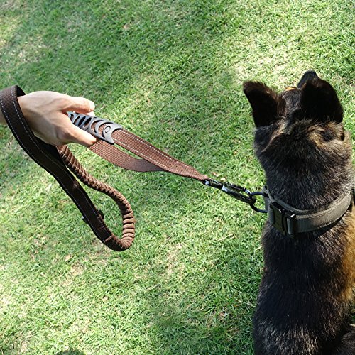 MEIKAI Tactical Dog Training Bungee Leash with 2 Control Handle Quick Release Reflective Nylon Leads Rope (Brown) - Thumbnail 5