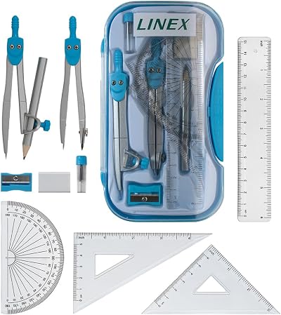 Linex Geometry Set 10-Piece with Self-Centring Compasses Blue Case