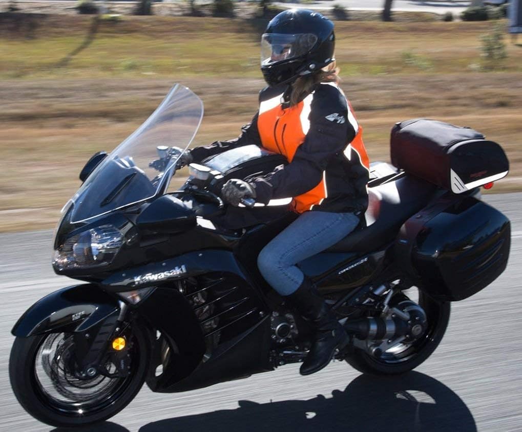Hi Vis Reflective Motorcycle Safety Vest. Fits Over Jacket, Zip Front, Pocket (XL: No Logo Fits over Lg-XL Jackets, Bold Orange): Clothing