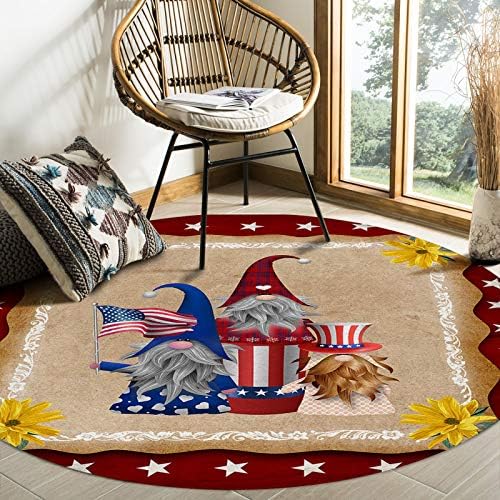 Extremely Comfortable Flooring Carpet Comfortable Runner Rug Youngsters Play Mats for Dwelling Room Bed room Nursery Decor Independence Day Cute Dwarf Flag Hat Contemporary Yellow Flower Pentagram Border Spherical Space Rug- 4ft Diameter