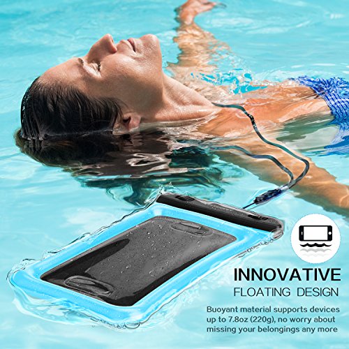 Floating Waterproof Case Phone Pouch - FITFORT Touch ID Fingerprints Available TPU Clear Dry Bag for iPhone X 8 7 Plus Samsung Galaxy Google Pixel HTC LG Sony (2-Pack)-Blue&Crystal
