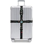 Travelkin Luggage Straps TSA Approved - Adjustable Cross Suitcase Straps with TSA Lock, Reinforced Buckle, Unique Pattern - Secure Heavy Duty Luggage Straps for Travel (Air Line Black)